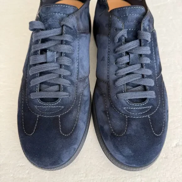Size 7.5 - Santoni Men's Navy Cube Suede Low-Top Sneakers MADE IN ITALY - Picture 2 of 11